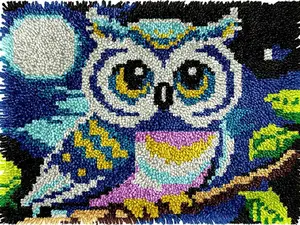 Cute Owl Latch Hook Rug Kits for Adults Beginners, Pre-printed Carpet Making Starter Kit, Easy to Use DIY Wall Hanging Set 20x15 Inch