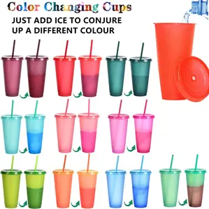 Color Changing Cups with Lids and Straws - 10 Packs 24 oz Reusable Plastic Tumblers with Lids and Straws for Adults Party, Bulk Tumblers for Iced Coffee Tea and Smoothie (with Straw Cover)