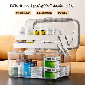 3-Tier Large Capacity Medicine Organizer Transparent Large Capacity Plastic Pills Box With Portable Medicine Box Household Storage Boxes Portable Sundries Organizing Storage Box Durable Multi Grids Organizer Waterproof Dust-proof Transparent And Visible