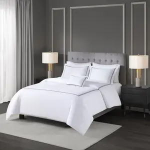 Madison Park Signature MPS10-505 108 x 96 x 1.5 in. 500 Thread Count Luxury Collection 100 Percent Cotton Sateen Embroidered Comforter Set, White & Navy - King & California King Size