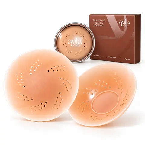 Ayla Women's Sticky Silicone Nipple Covers - Breathable, Reusable, Skin-Friendly Adhesive, Ultra-Thin Edge, Washable, Seamless, Invisible Coverage, Comfortable, Elegant, Polka Dot Bra Inserts Padding Wireless Bra