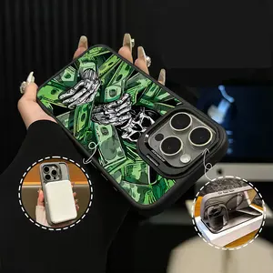 Greedy Skull Full Of Banknotes Pattern Mobile Phone Case For iphone 17 AIR 16 15 14 13 12 11 PRO PLUS MAX COOL Fashionable Tough Magnetic Durable Metal lens frame Film Bracket Stand Gift Full Protection Camera Holder Phone Cases Cover 11X-L0299