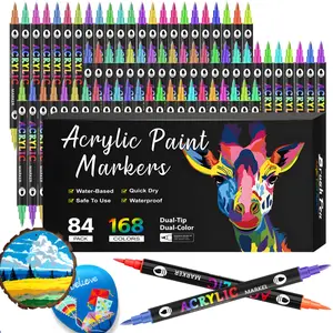 Acrylic Paint Markers,24/48/72/96/120/168 Colors,Dual tips Dual Color Acrylic Paint Pens for Rock Painting, Canvas, Wood, Glass, Ceramic, Fabric, Plastic, Egg & Scrapbook. Soft Brush Tips Paint Pens and Paint Markers Art Drawing Supplies