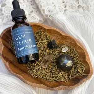 Virtual Soul Journey's Warrior Gem Elixir w/ Moldavite, Hematite, Herkimer Diamond, Rutilated Quartz