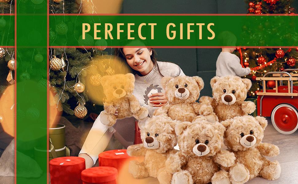 BenBen Teddy Bear Stuffed Animal, 5 Pack 8 inch Small Stuffed Teddy Bear Bulk, Shaggy Plush Toy, Baby Shower Easter Decoration, Gifts for Girlfriend, Anniversary, Birthday (Curly Hair)