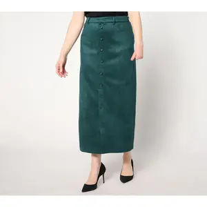Isaac Mizrahi Live! Petite Estate Stretch Faux Suede Midi Skirt