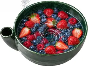 Set of 2 fruit washing bowls with drainage holes, berry washing bowl, automatic spinning spin dryer, automatic gentle-spin vegetable washer, functional artistic spinning bowl with manual spinning feature—kitchen essentials