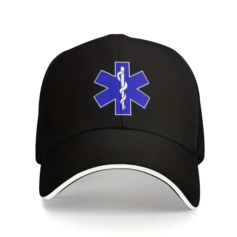 Star Of Life EMT-Inspired Four Season Baseball Cap For Men - Casual Style, Lightweight, Polyester Fabric, Hand Wash Or Dry Clean Hand Wash It Adjustable