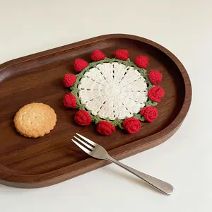 Handmade rose bouquet coasters, yarn crocheted cup holders transformed into handheld bouquets