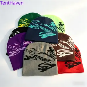 2026 Casual Frog Jacquard Knitted Beanie, European-American Street Style Personalized Pullover Cold Hat, Sports & Outdoor Accessories for Women, Beanies