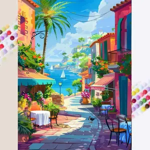 1 DIY diamond painting kit, 5D diamond art set, DIY decoration, coastal town diamond painting kit with full round diamonds, mosaic, diamond art, DIY art home décor, suitable for Christmas.