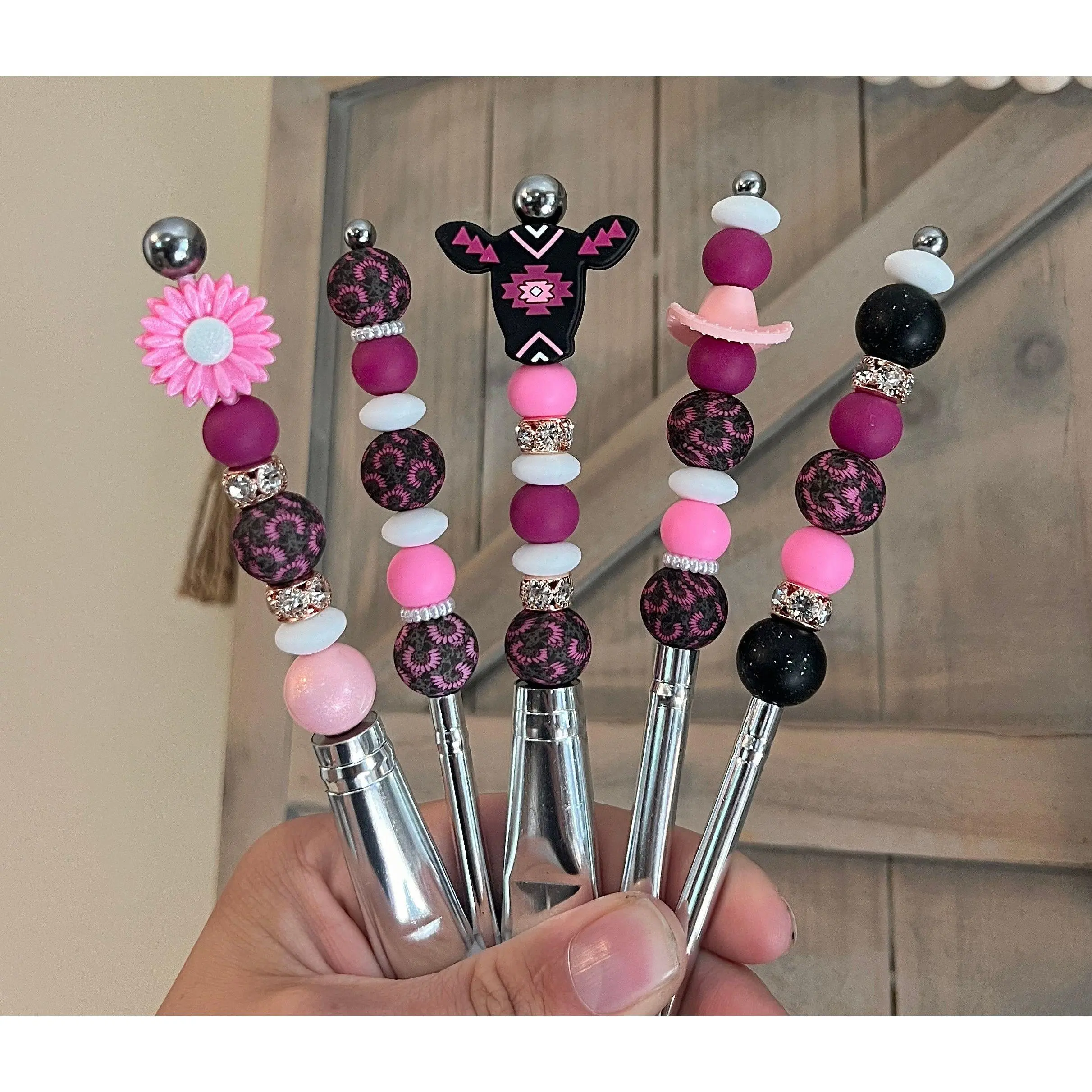 Pink Aztec Cow Makeup Brush Set