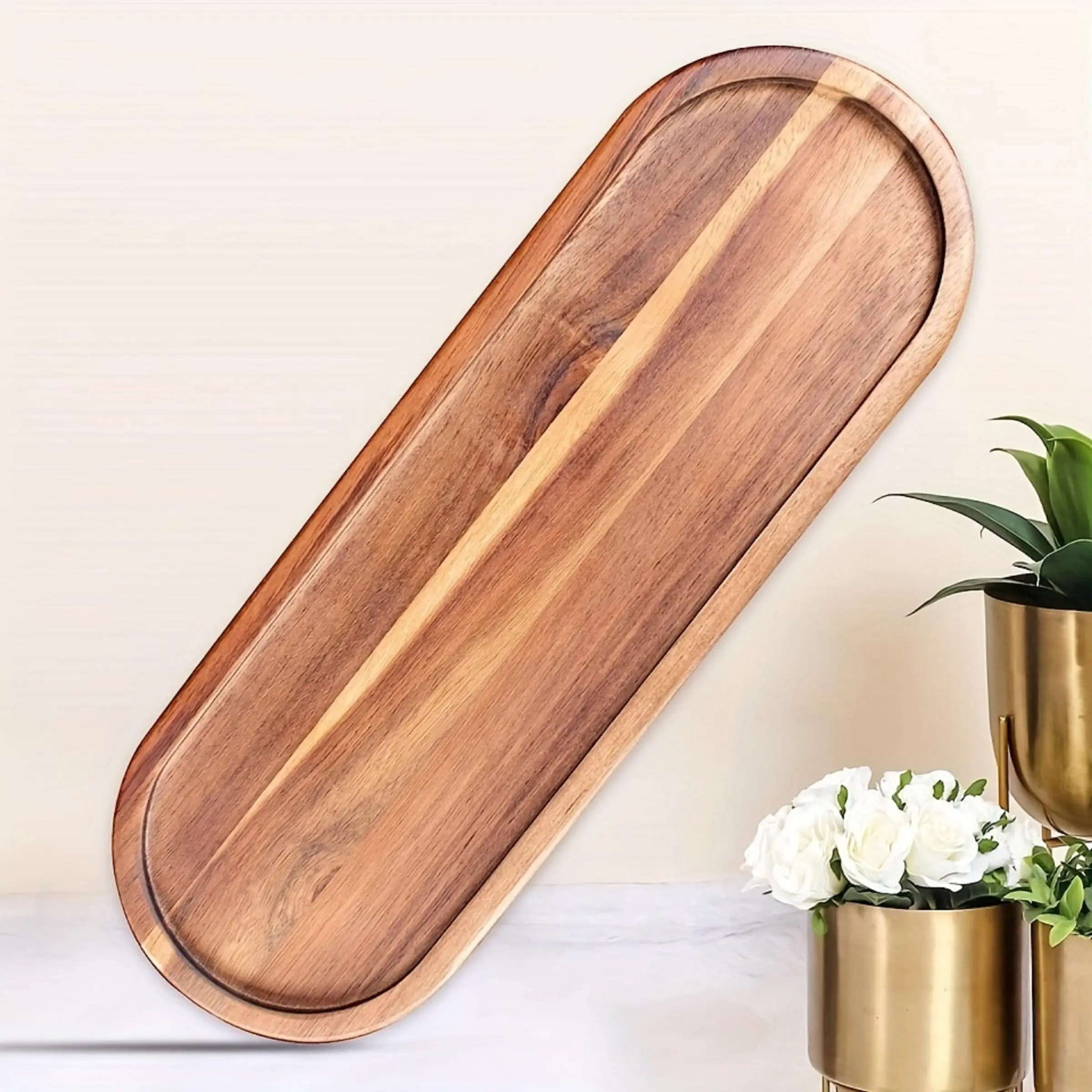 Vintage Style Wood Oval Decorative Tray, Perfect Home & Kitchen Decoration, No Batteries Needed, Made of Wooden Material, Pine Genus
