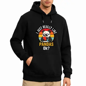 Men's Retro Panda Hoodie – Fun 'I Just Really Like Pandas' Print with Reading Panda