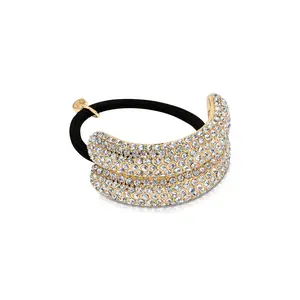 Crystal Sparkle Hair Tie – Gold Tone Crystal Elastic Hair Band, Chic Glitter Ponytail Holder for Women Chic Headbands
