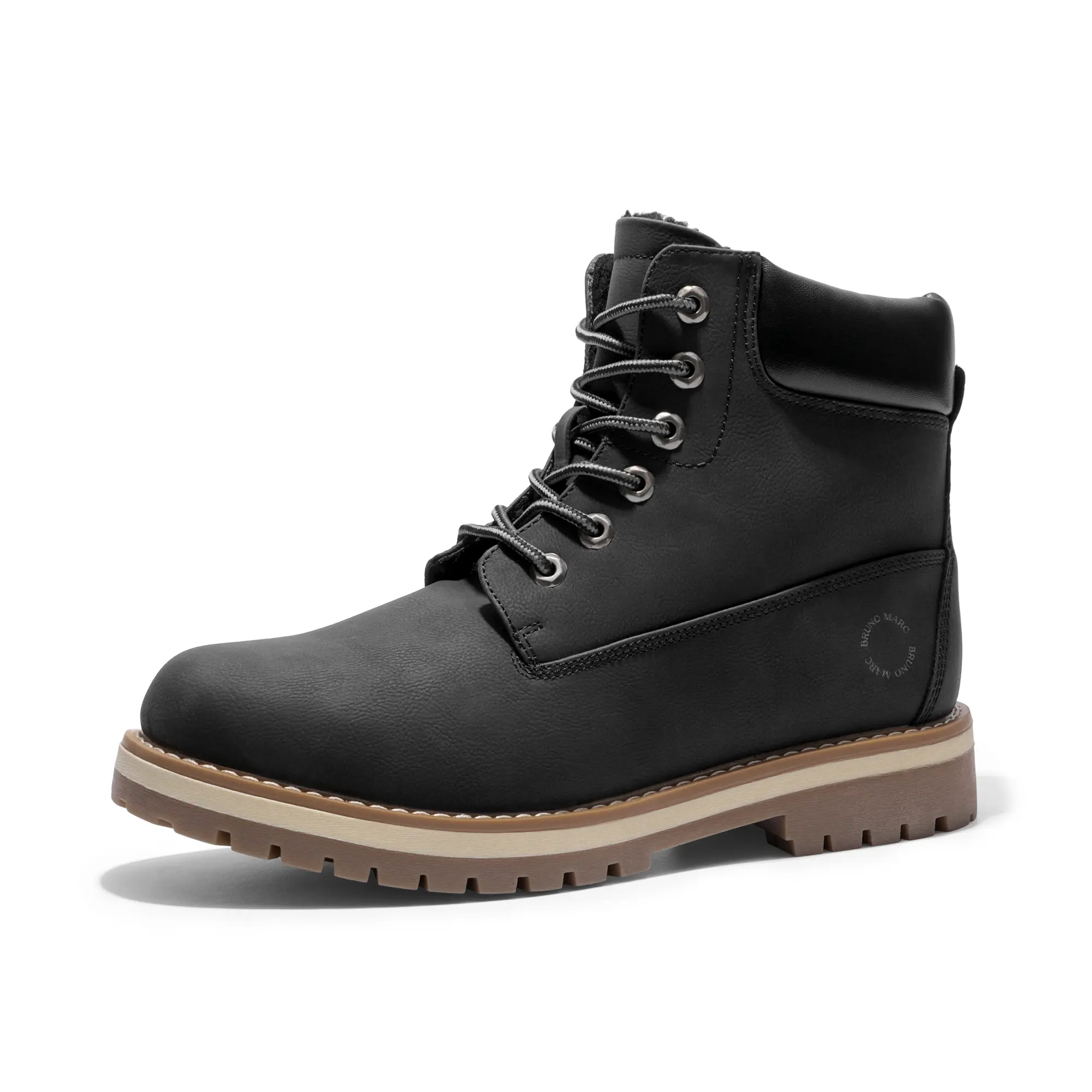 BRUNO MARC Men's Combat Snow Boots, Water-Repellent Synthetic Leather Winter Footwear with Fur Lining and a Padded Collar