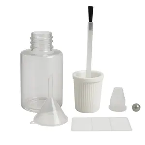 50 Pack 20ml (0.68 fl oz) Empty Brush Bottles with Mixing Ball – Refillable Paint Touch-Up Bottles with white Cap, Built-in Brush, Labels, Funnel, Plugs – For Glue, Nail Art, Touch-Ups