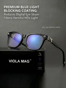 Vintage Square Anti-Blue Light Glasses, Cross Design, Computer Phone Eye Protection, Non-Prescription Eyewear, Casual Style, All Seasons