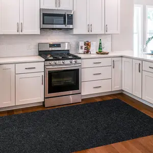 Black Non Slip Hallway Runner Rug | Dirt Trapping Absorbent Kitchen Mat | DIY Trimmable 0.35" Low Profile for Indoor Outdoor Entryway, Garage & Stairs