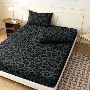 Classic Leopard Print Fitted Sheet 3pcs Set, High-Definition Printing For Home And Dorm Use (1 Fitted Sheet + 2 Pillowcases,No Pillow)
