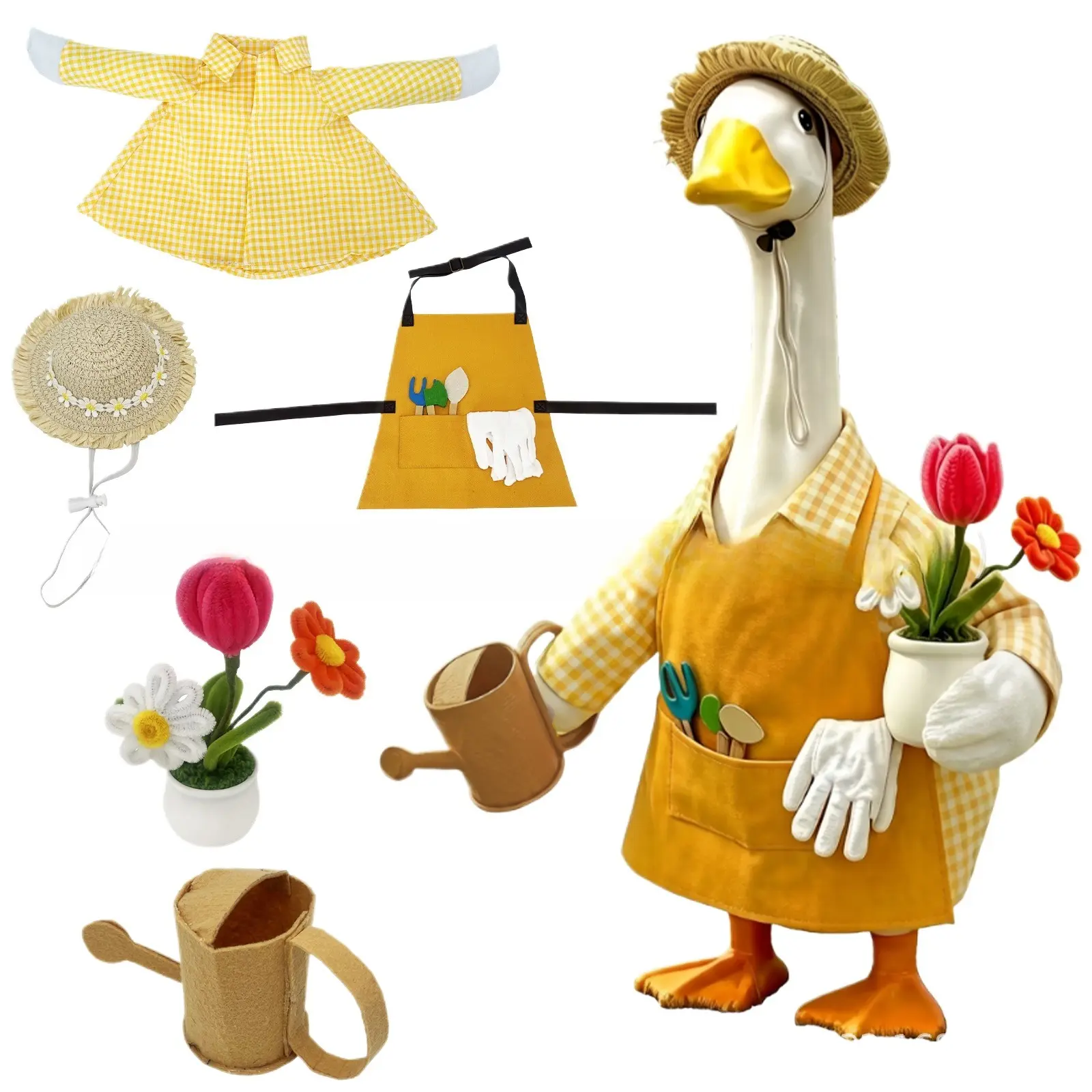 Unisex 5-Piece Blue & White Checkered Synthetic Polyester Fiber Goose Down Raincoat Sets - Practical Fashion Boutique Set with Apron, Watering Can, All-Seasons Design for Home & Outdoor Use (C11), All Season, C11-5 Piece Set