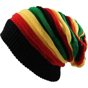 Jamaican Reggae Cap Multi-Colour Striped Rasta Hat Slouchy Baggie Beanie Skullies Gorro Rasta Women