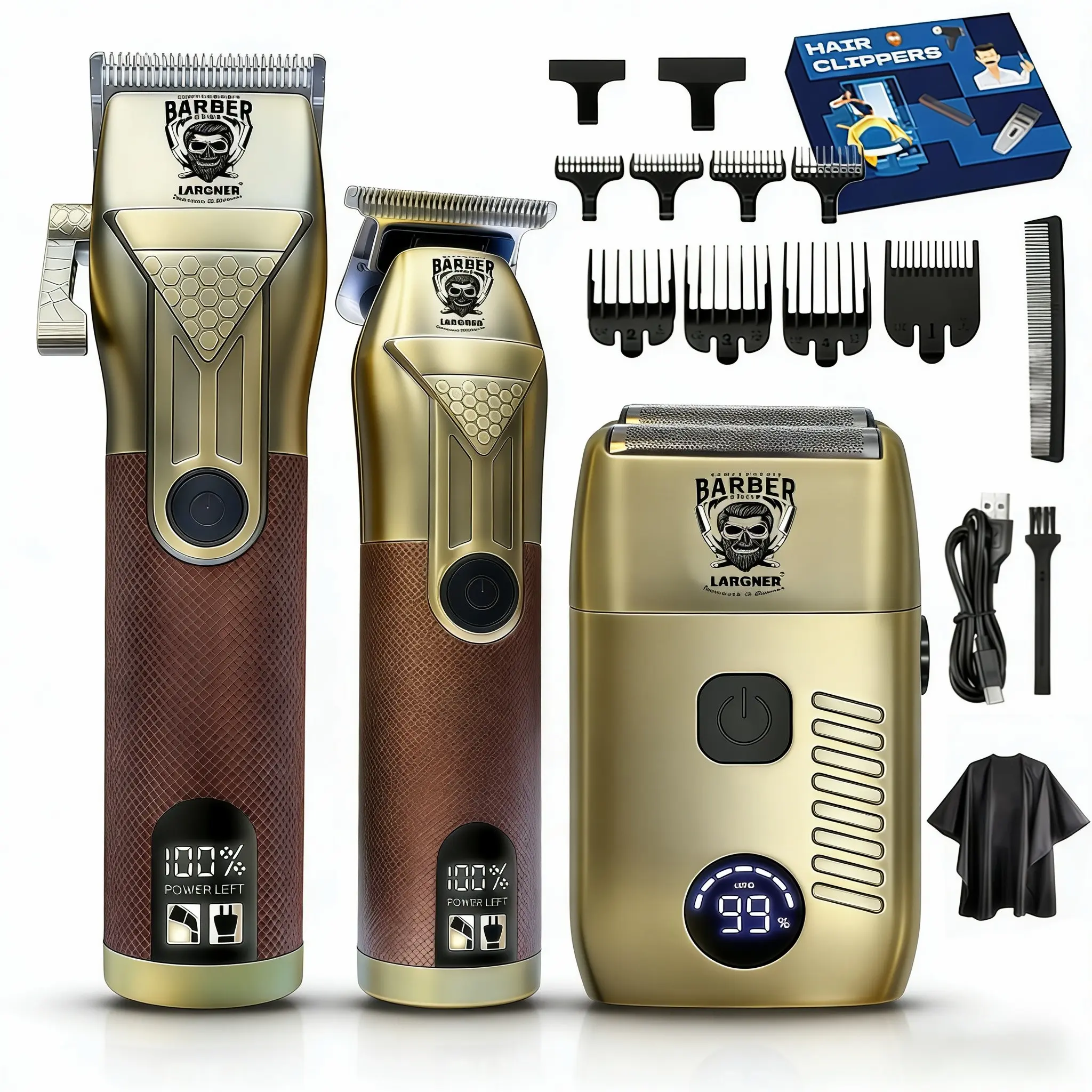 Men's Beard Trimmer and Hair Clipper Set, Electric Razor, Shaving Head Grooming Tool, LED Display, Precision Blades, Ergonomic Design, Barber Clippers Set