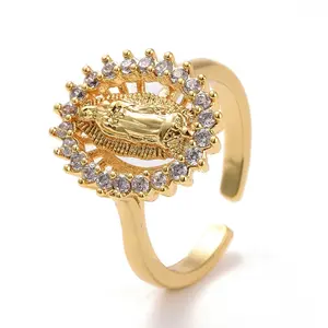 18K Gold Plated Micro Pave CZ Zirconia Virgin Mary Adjustable Size R74