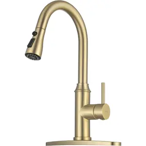 Gold Kitchen Faucet with Sprayer,Single Handle Kitchen Sink Faucet with Pull Out Sprayer, Champagne Bronze, Arofa Brushed Gold Brass Faucets for RV/Outdoor/Bathroom Sink