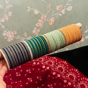 Bangles - Multi-Colored Bangle Set with Variety of Colors and Textured Design