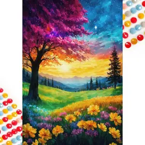 5D DIY Diamond Art Painting Kit, Sunset Forest Mosaic Design, Canvas Art Wall Decor, Perfect Gift for Birthday, Anniversary, Star