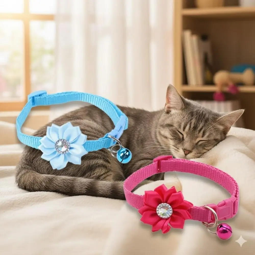Adjustable Nylon Anti-Choke Pet Collar with 7-Color Bells, Reflective Night Safety, Durable Chew-Proof Design for Cats & Dogs. Leash Accessory, 7 Colors & Custom Engraving Available.