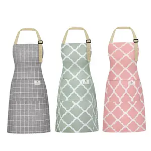 3 Pack Unisex Cotton Linen Cooking Aprons – Adjustable Neck Strap, Long Waist Ties, with Pockets – Great for Kitchen, Gardening, Painting – Breathable & Durable