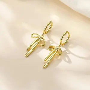Elegant Bow Earrings for Women Girls Dainty Cute Stud Hoop Dangle Pearl Hypoallergenic Gold Color Trendy Minimalist Statement for Christmas Holidays Daily Wear