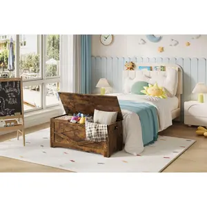 Large Wooden Storage Chest Bench, Turnover Top Trunk with Safety Hinges, Modern Farmhouse Blanket Toy Storage Box, Easy Assembly Accent Bench for Bedroom Entryway Living Room, Multi Classic Colors