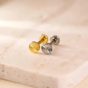 20G/18G/16G Titanium Push Pin Labret Stud Earrings • Tragus Earrings • Helix • Cartilage • Rook Earrings • Flat Back Earrings, Threadless Gold Plated Nose Piercing Studs