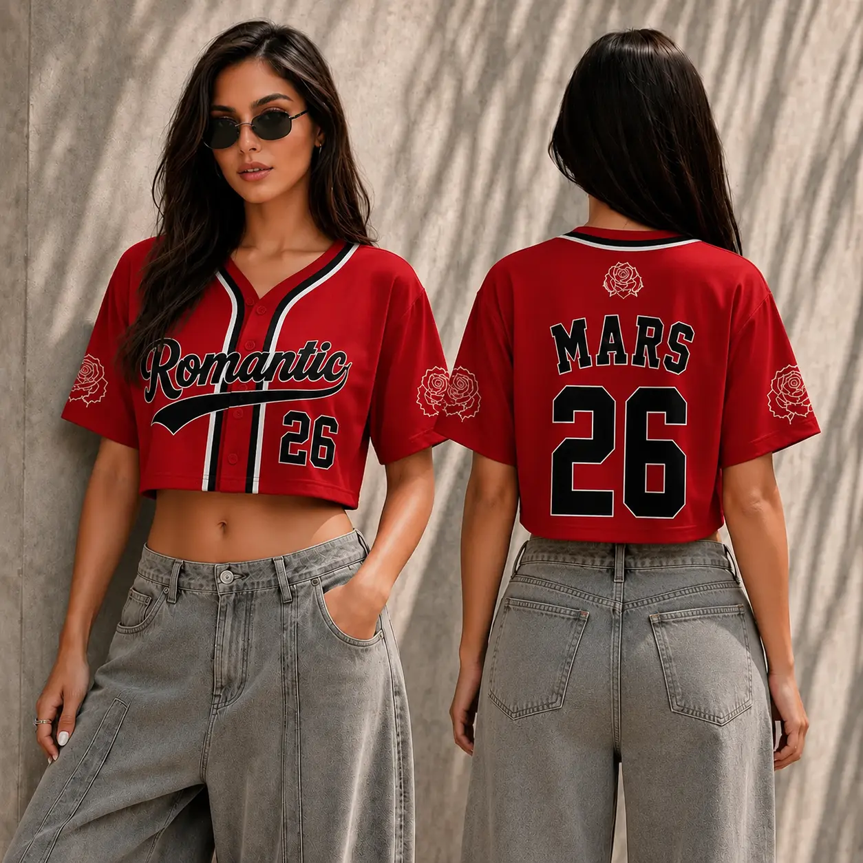 Romantic Concert Baseball Jersey, Music Fan Button Down Shirt, Festival Outfit, Croptop Baseball Jersey