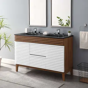 Modway Render 48" Double Sink Bathroom Vanity in White Walnut Black