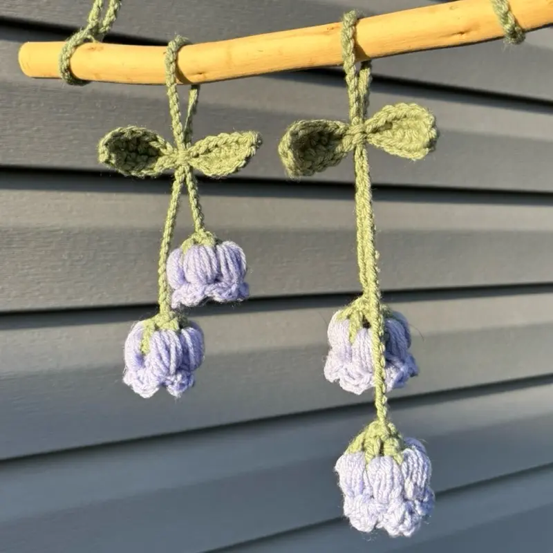 Crochet Lily of the Valley Keychains - Periwinkle - B, C- Soft, Fully Adjustable, Perfect Gifts