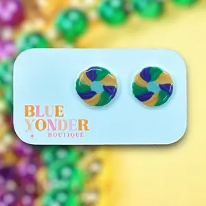 King Cake, Fat Tuesday, Mardi Gras Stud Earrings