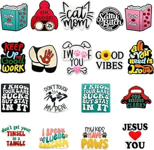 18PCS Silicone Focal Beads for Pens, Funny Words Silicone Beads for Keychain Making, Assorted Characters Silicone Beads Bulk Focals for Beaded Pens Lanyard Making Bracelets DIY