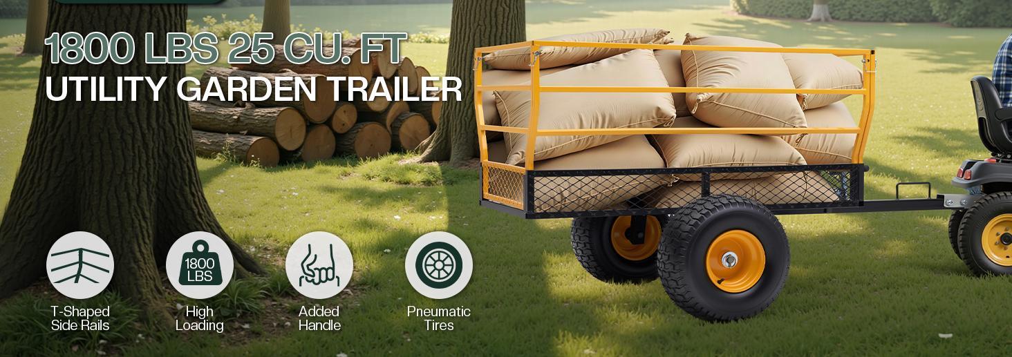 AMERLIFE Garden Utility Trailer, 500/1500/1800Lbs 12/20/25 Cu.Ft ATV UTV Trailer Tow Behind Dump Cart with Removable Sides, Rear Hitch & Convenient Handle, Outdoor Lawn Mower Cart for Tractor