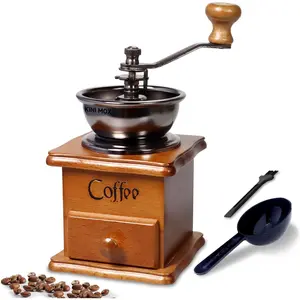 Mini Vintage Wooden Manual Coffee Bean Grinder Antique Coffee Mill for Making Mesh Coffee Classic French Press and Decoration Display