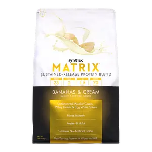 Syntrax Nutrition Matrix Sustained Release Whey Protein Blend Bananas & Cream 5 lbs Undenatured Micellar Casein & Whey Blend for Easy Mixing