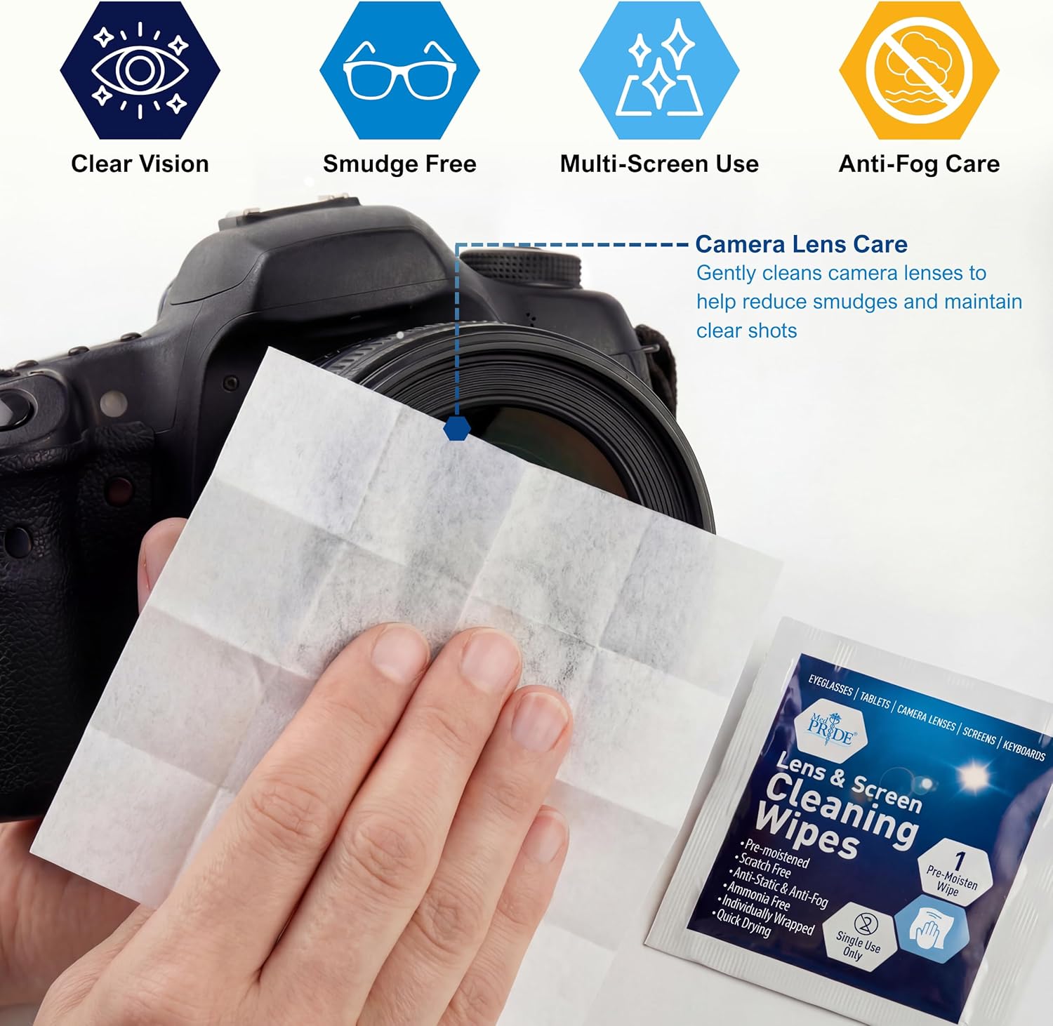 100 Pack Anti-Fog Lens Cleaning Wipes, Pre-Moistened Eyeglass Wipes for Glasses, Screens, Car Mirrors