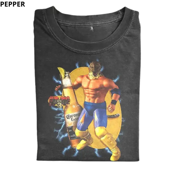 The Vintage Wrestling T-Shirt, Luchador Tiger Shirt, Retro Beer Shirt, Corona Beer Shirt, Muscle Shirt, 80s Action Shirt, Gamer Gift for Men, Gift for Women, Crew Neck T-shirt, Trending T-shirt