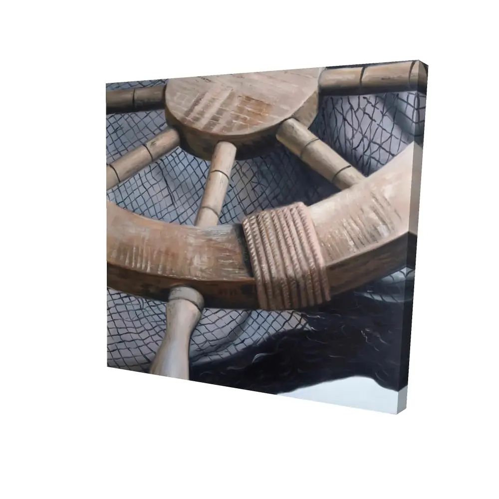 Begin Home Decor 2080-2424-CO108 24 x 24 in. Helm on Fishing Net Canvas - Marine Bedroom Decor - Boat Art