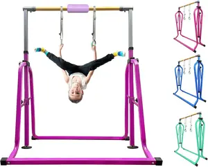 Foldable & Moveable Gymnastics Horizontal Bar with Rings,3to 5Adjustable Height Expandable Junior Kip Bar for ,Indoor Gym Equipment for