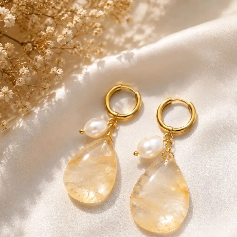 Gold Healing Quartz Earrings