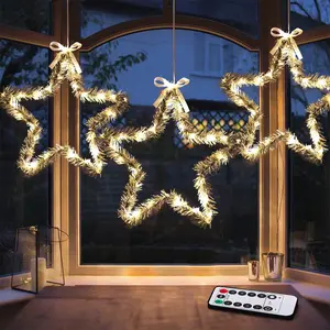 Christmas Star Lights,Window Lights 3 Pack Christmas Window Star Lights with Timer Battery Operated Christmas Decorations 8 Lighting Modes with 3 Remote Controls Set Waterproof Ornaments light sensor